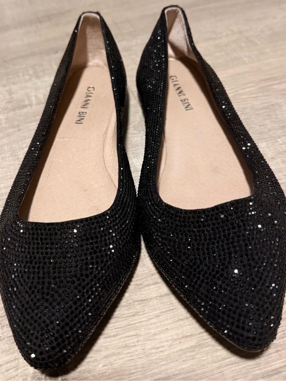 Gianni Bini Black Crystal-Studded Pointed Flats